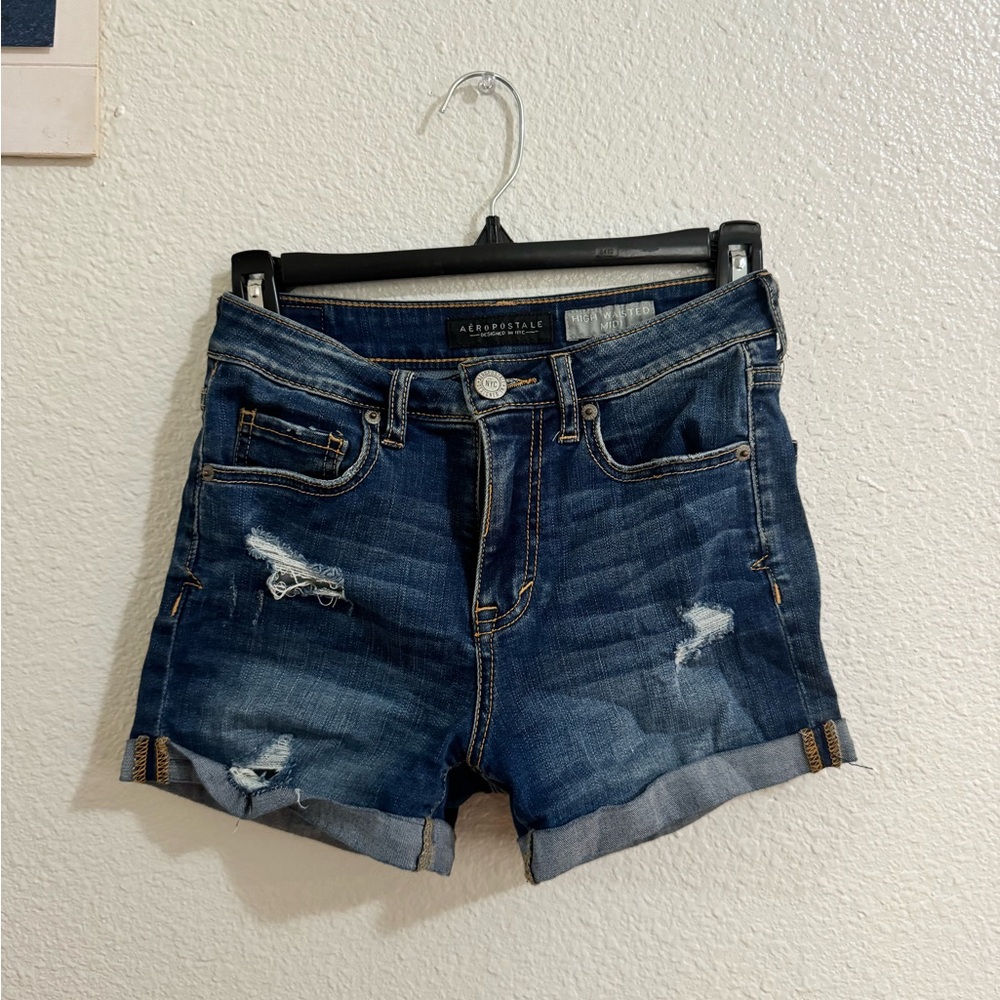 Aeropostale Distressed Dark Blue Jean Shorts